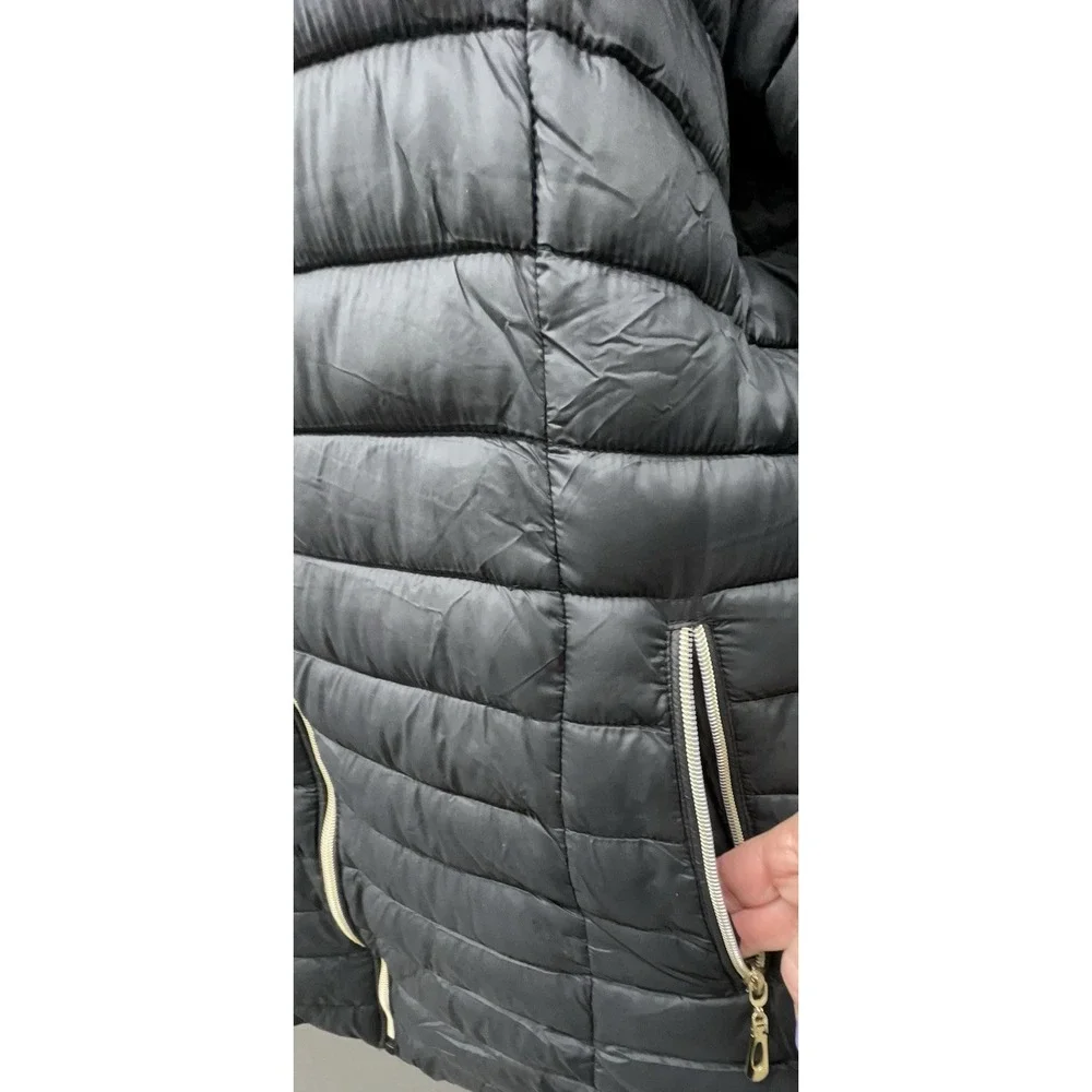 Women Puffer Jacket 2XL Black Gold Silver Zip Pockets Outdoor Winter Travel Coat